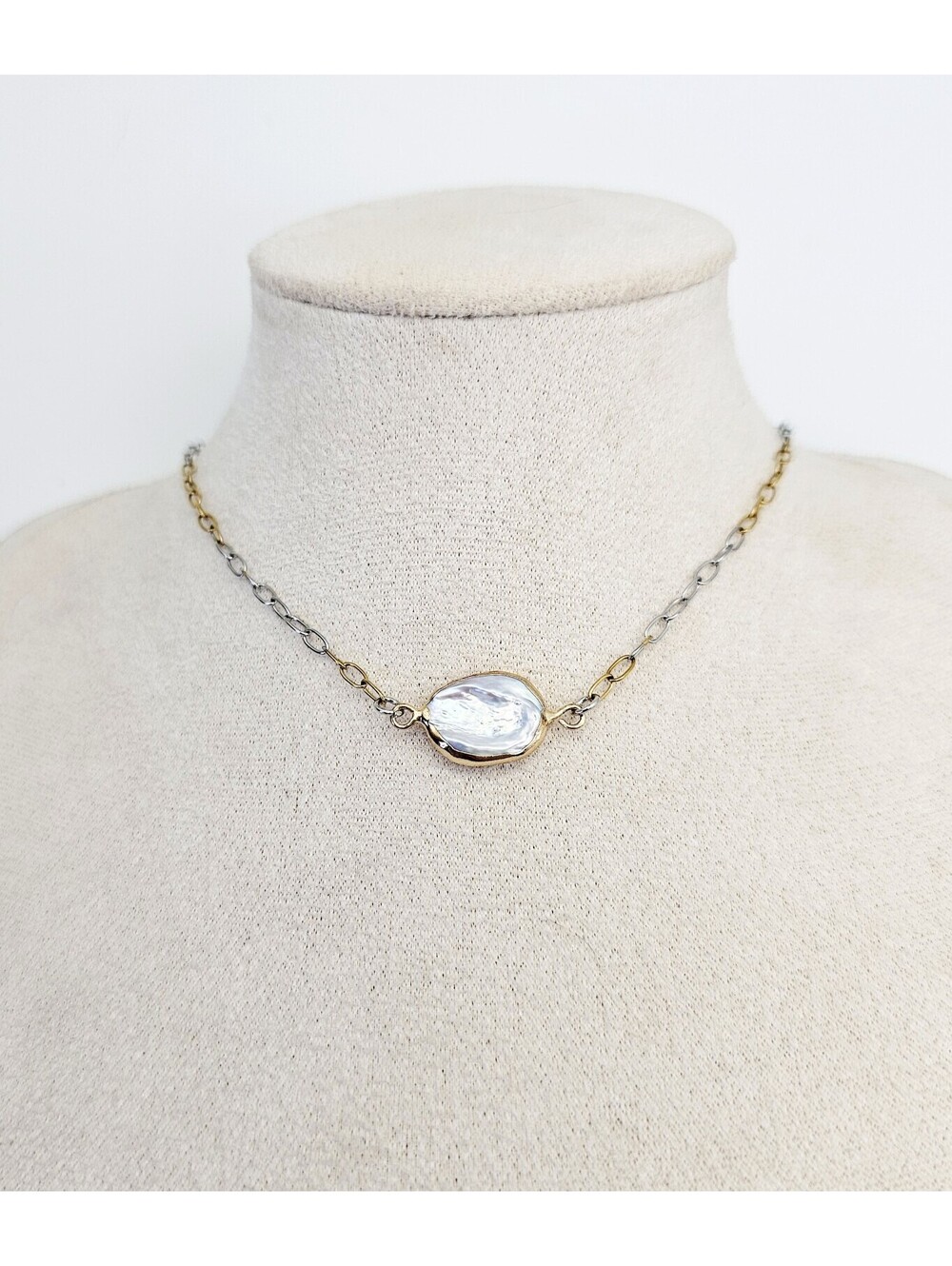Two-tone Freshwater Baroque Pearl Pendant Necklace Handmade 16 Inch Adjustable